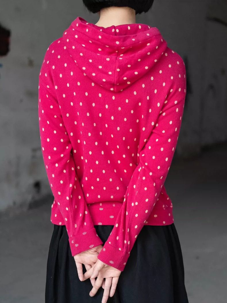 Kenzo KENZO Elegant burgundy polka dot knit sweater with hood Size M / US 6-8 / IT 42-44 - 6 Thumbnail