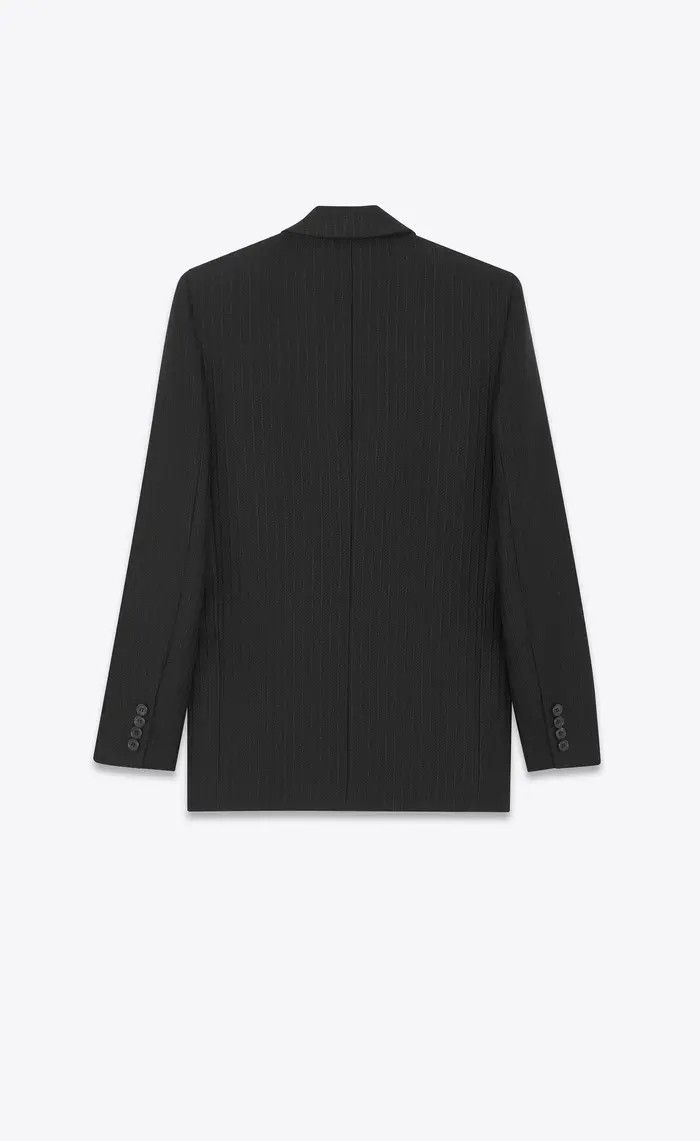 Saint Laurent Paris o1bcso1str1124 Single Breasted Jacket Striped Wool in Black Size US M / EU 48-50 / 2 - 2 Thumbnail