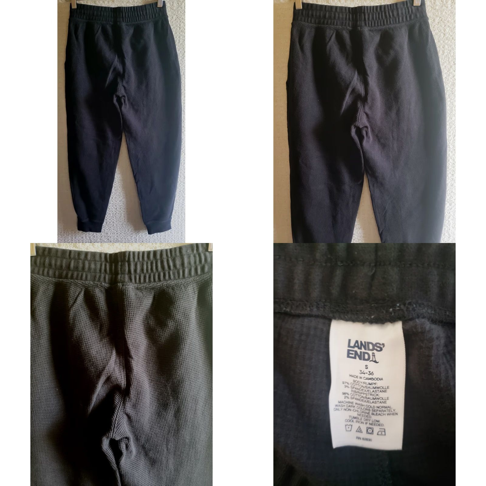 Lands' End Lands' End Waffle Knit Jogger Pants Men's S BLACK Casual Comfort Drawstring Pockets Tapered Size US 29 - 8 Thumbnail