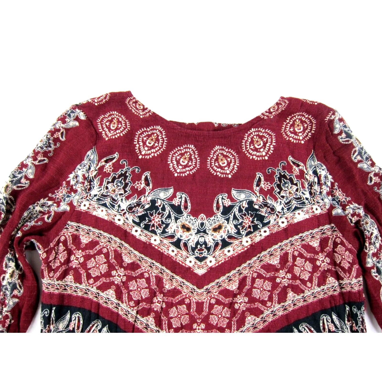 Free People Free People Red Black Ivory Batik Floral Long Sleeve Open Back Dress S-M Size S / US 4 / IT 40 - 4 Thumbnail