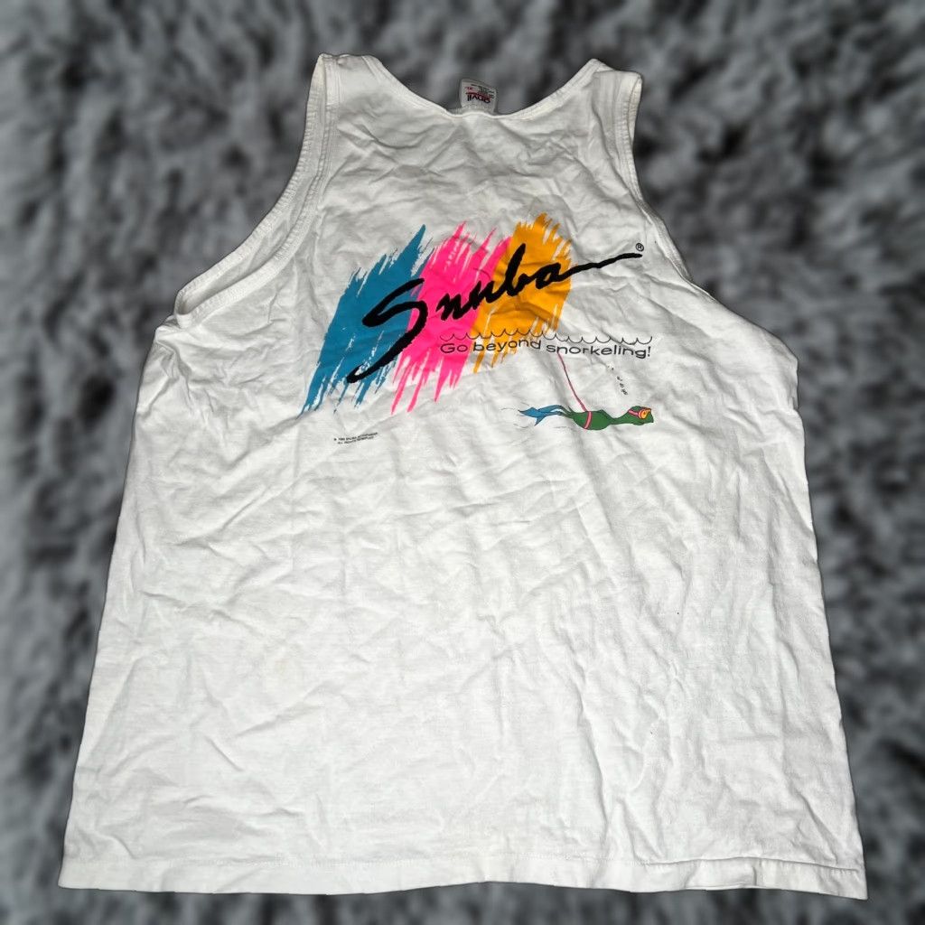 Anvil VINTAGE Anvil Tank Top Hawaii Surf 80s XL White Snuba Tours Four Winds Maui USA Mens Size US XL / EU 56 / 4 - 1 Thumbnail