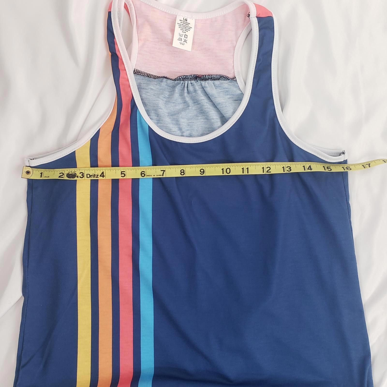 Designer Vibrant Style Striped Racerback Tank Dress OOAK Size L / US 10 / IT 46 - 6 Thumbnail