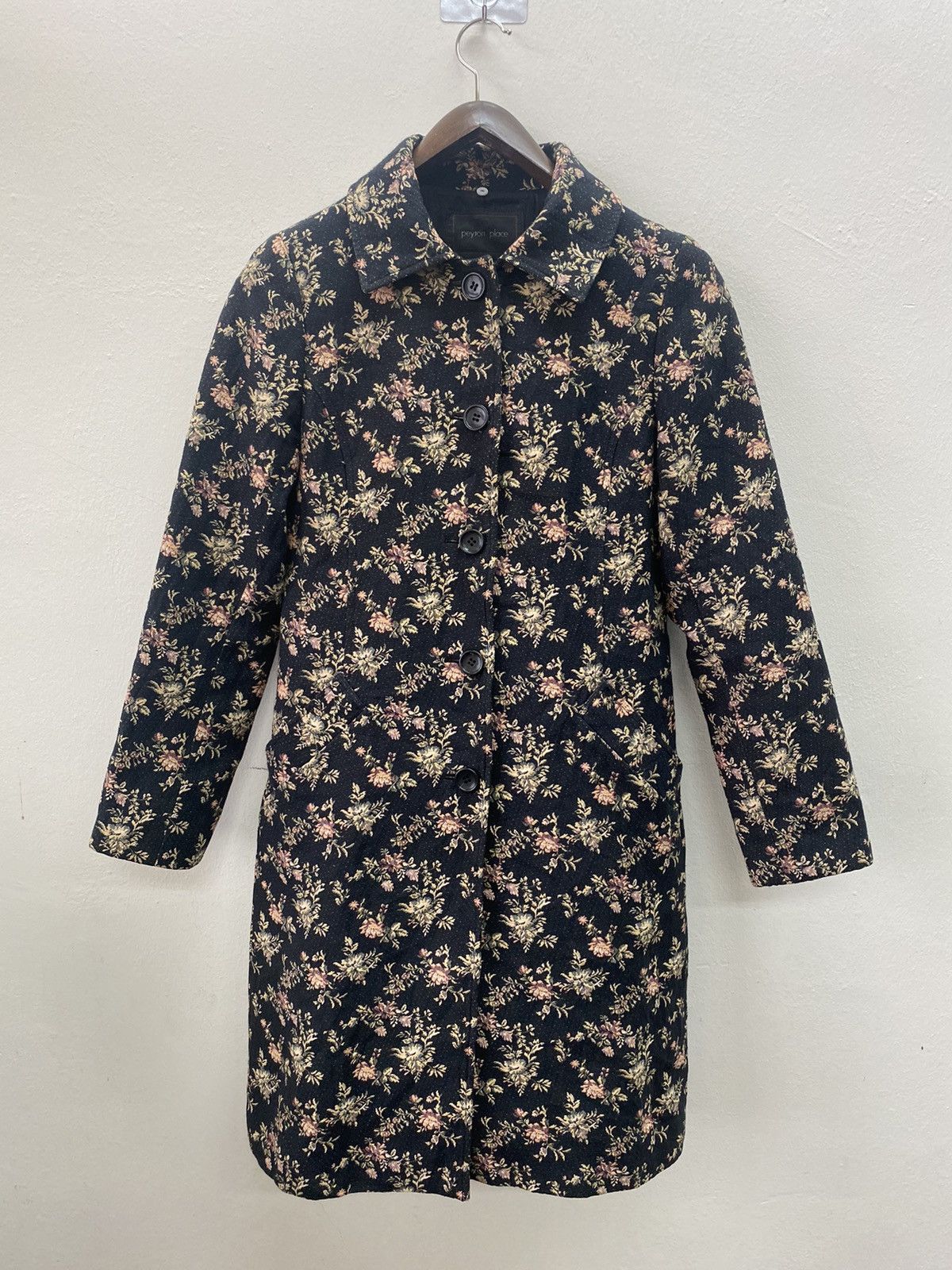 If Six Was Nine Japanese Fashion Peyton Place Black Floral Trench Coat Size S / US 4 / IT 40 - 4 Thumbnail