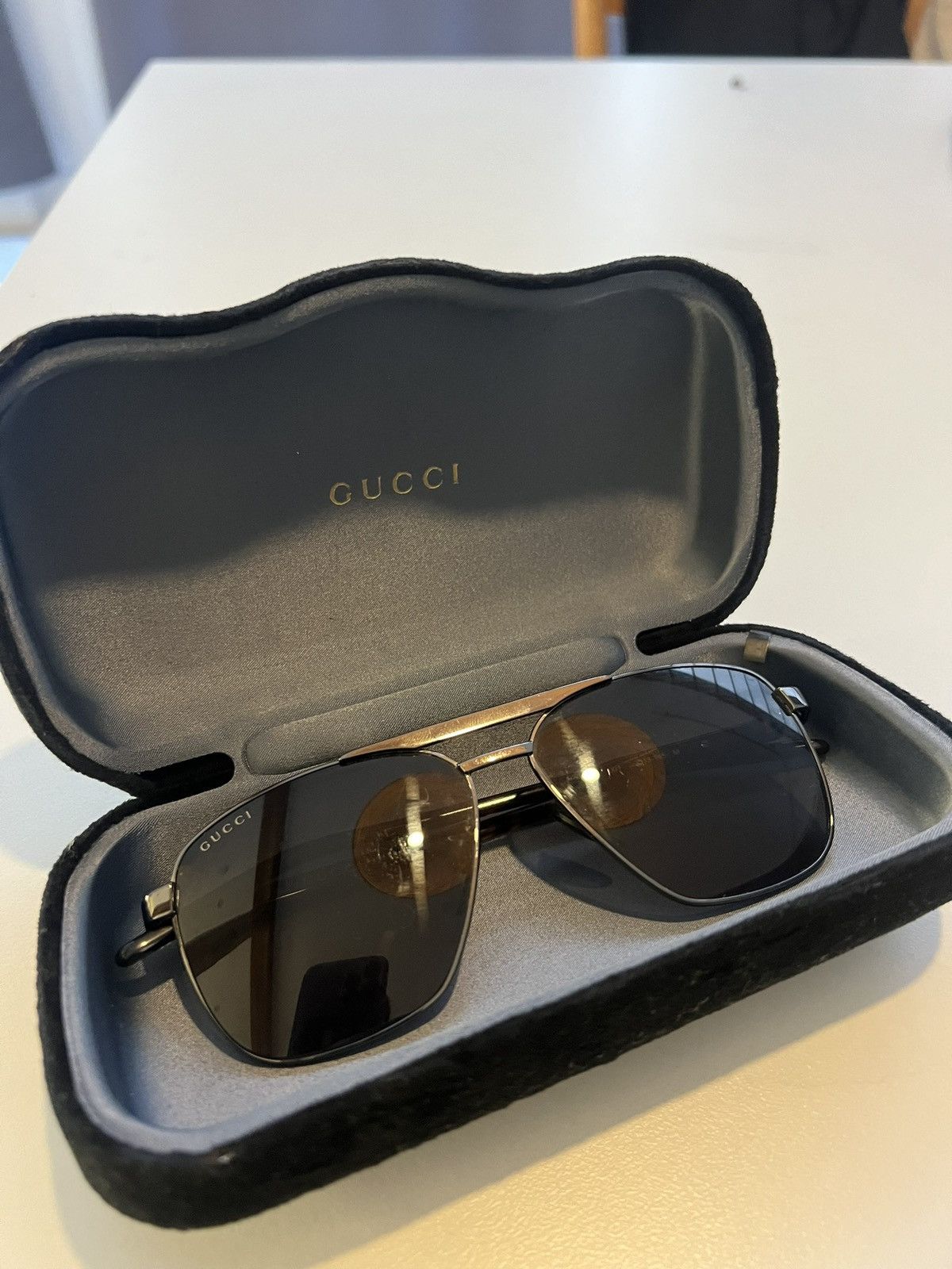 Gucci Gucci Men’s Sunglasses Black Lenses Brown Brim Size ONE SIZE - 6 Thumbnail