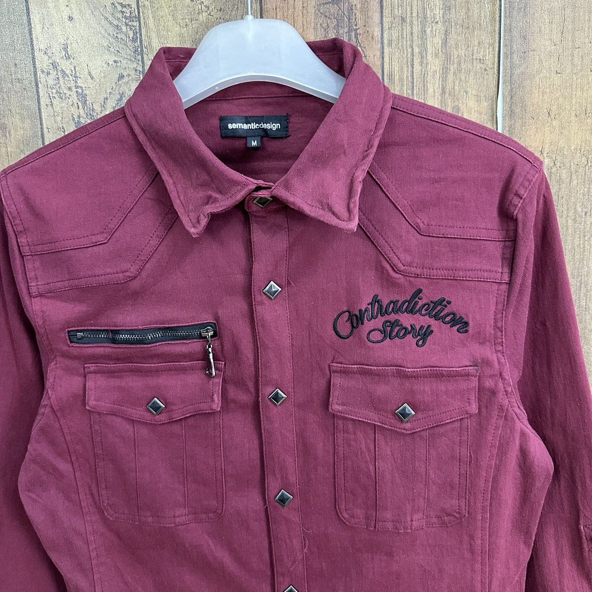semanticdesign Semantic Design Punk Maroon Denim Shirt A800 Size US S / EU 44-46 / 1 - 2 Thumbnail