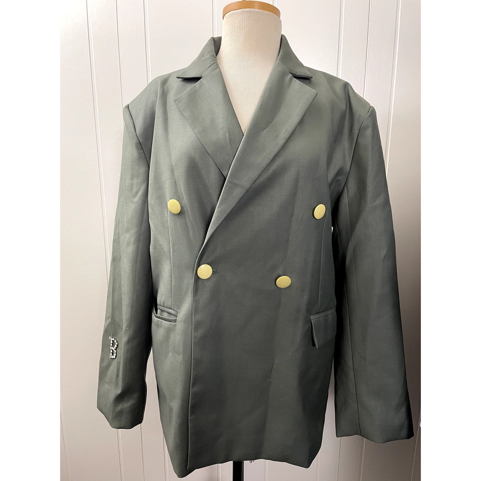 The Unbranded Brand Y2K Beulah Style NWT Womans Over Sized Large Olive Blazer Size L / US 10 / IT 46 - 4 Thumbnail