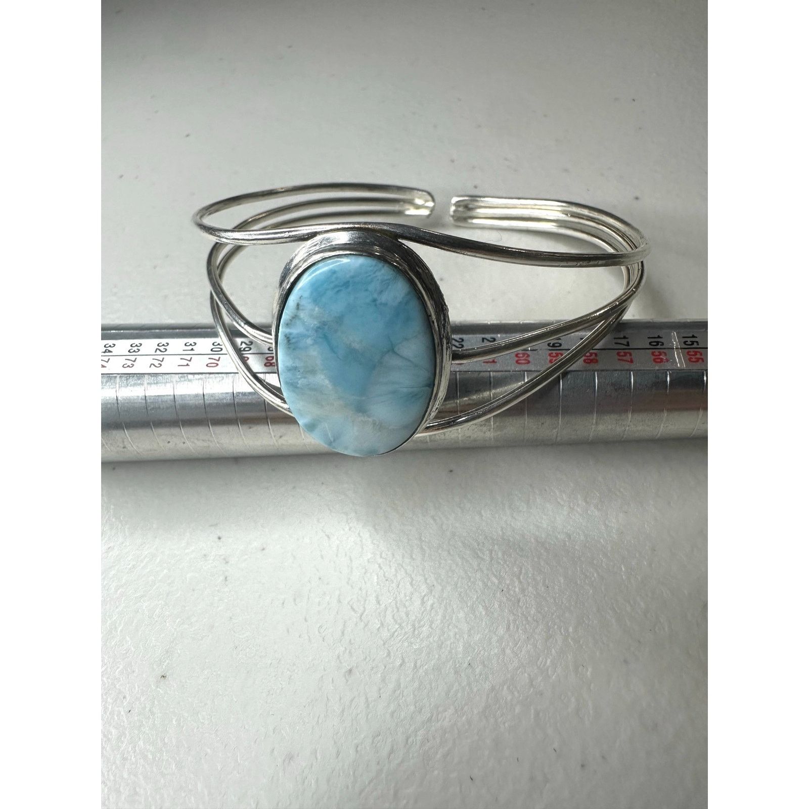 & Other Stories Sterling Silver 925 Oval Larimar Cuff Bangle Bracelet Blue Size ONE SIZE - 1 Thumbnail