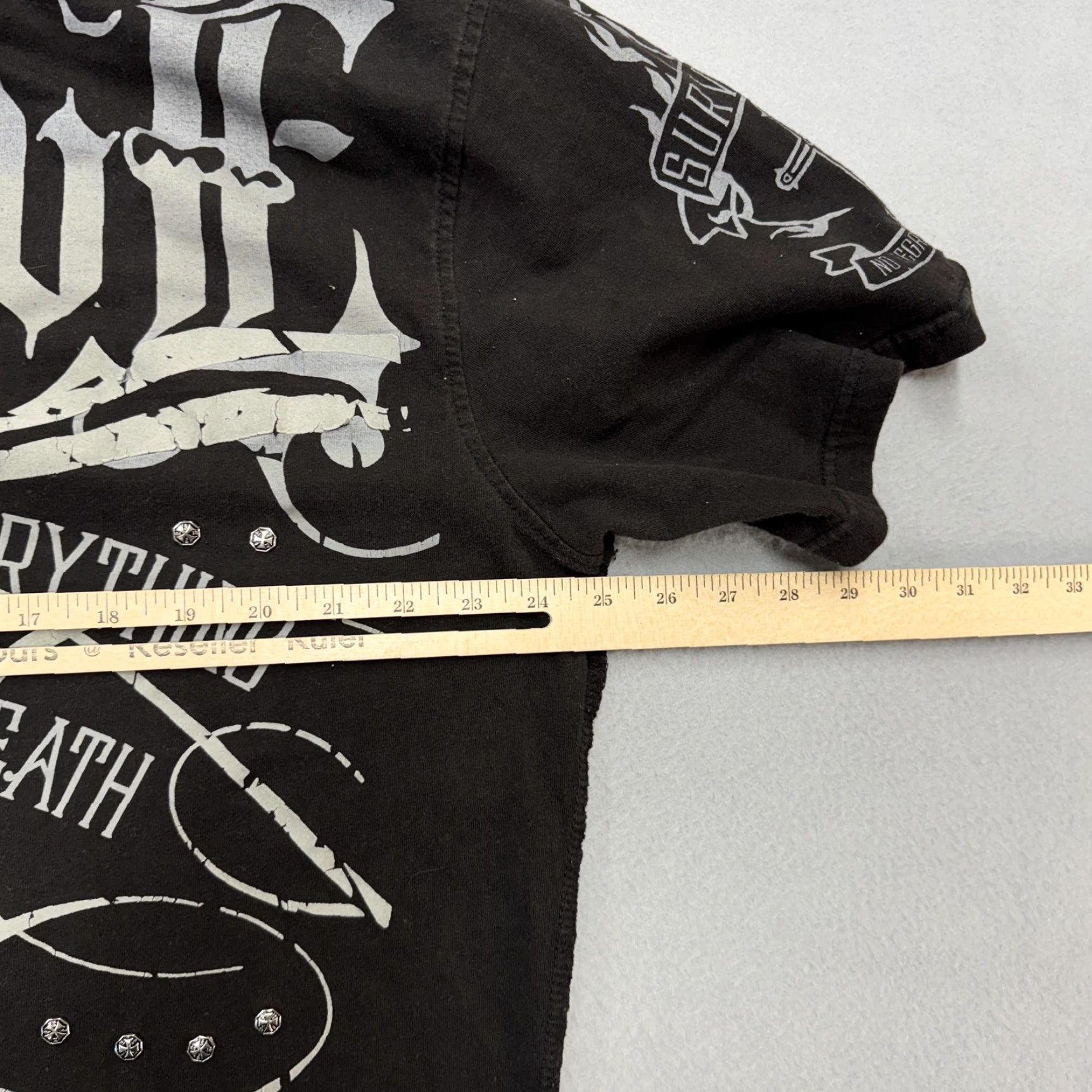 RESOLUTE VINTAGE Blac Label Resolute Survival Shirt Mens 3XL Black Gothic Studded Graphic Tee Size US XXL / EU 58 / 5 - 7 Thumbnail