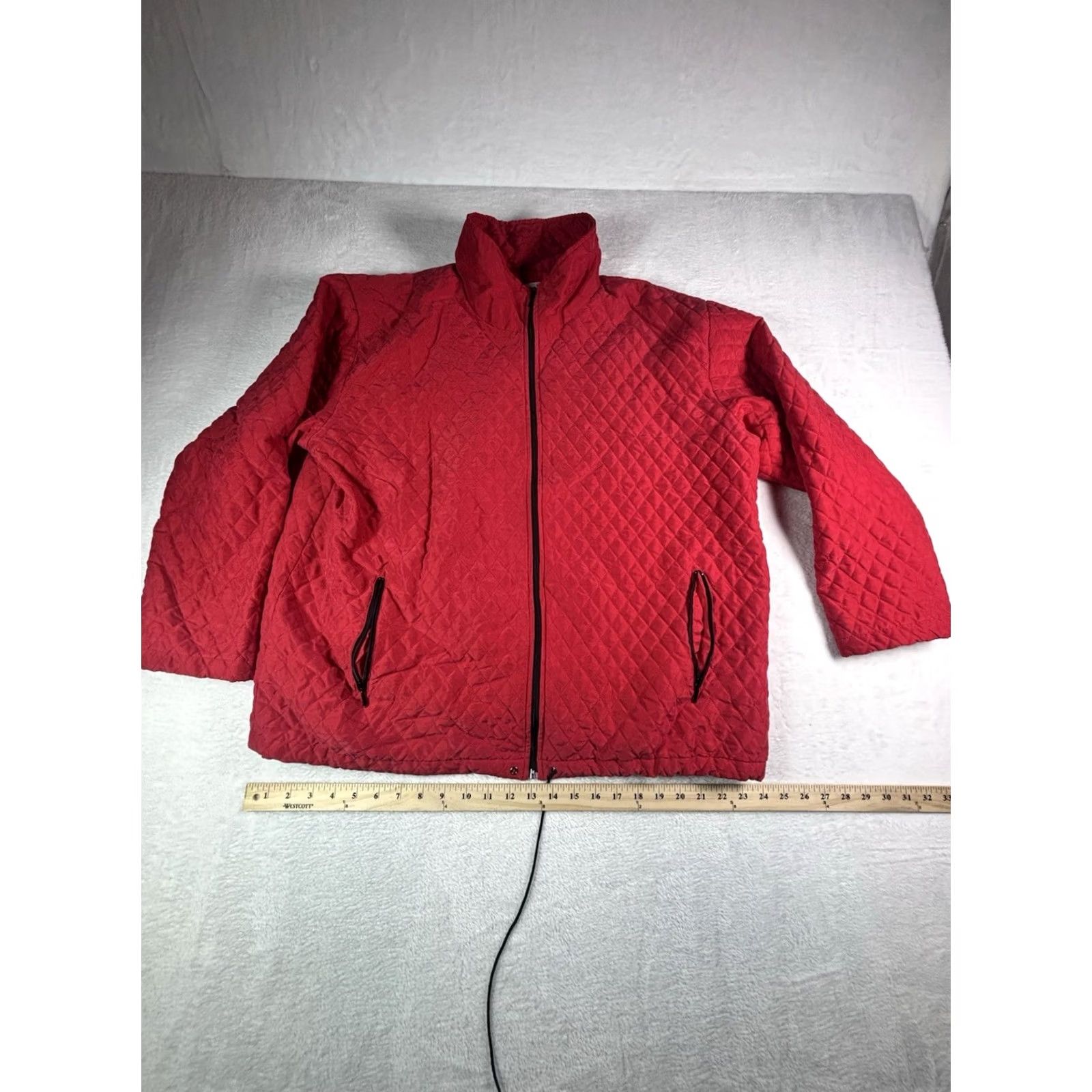 Vintage Chicos Design Jacket Silk Quilted Red Zip Pocket Womens Size 3 US Regular Short Jacket Size XS / US 0-2 / IT 36-38 - 4 Thumbnail