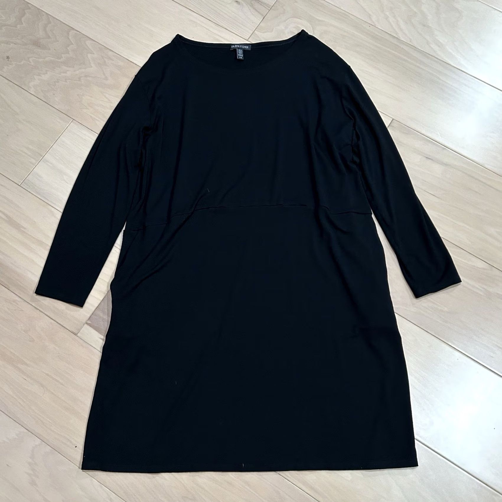 Eileen Fisher Eileen Fisher Dress Viscose Jersey Long Sleeve Womens Large A-Line Black Midi Solid Logo Size L / US 10 / IT 46 - 2 Thumbnail
