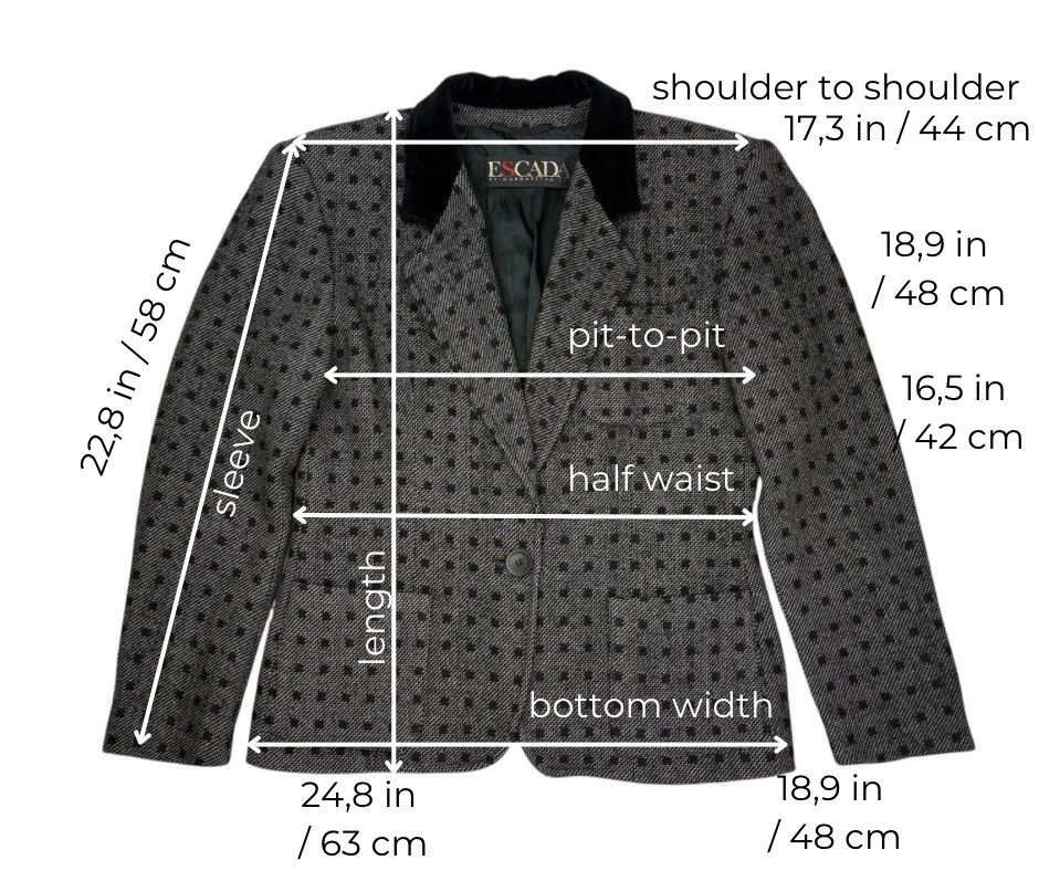 Escada × Vintage ESCADA 80s MARGARETHA LEY POLKA DOT WOOL BLAZER VELVET 38 M Size M / US 6-8 / IT 42-44 - 6 Thumbnail