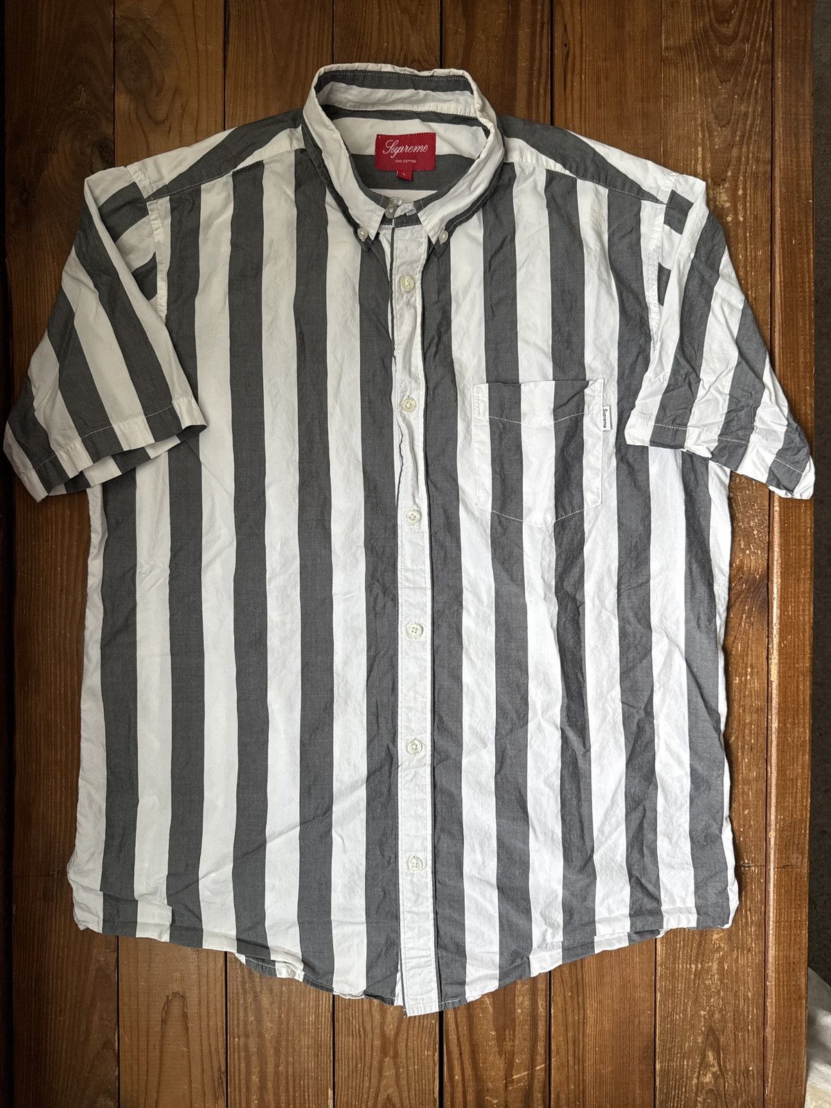 Supreme Supreme Black White Striped Button Short Sleeve Shirt SS11 Size US L / EU 52-54 / 3 - 2 Thumbnail