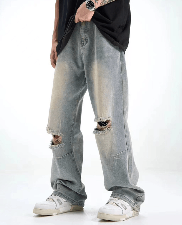 Japanese Brand × Jean Men's all-match loose straight hiphop washed ripped jeans Size US 32 / EU 48 - 1 Thumbnail