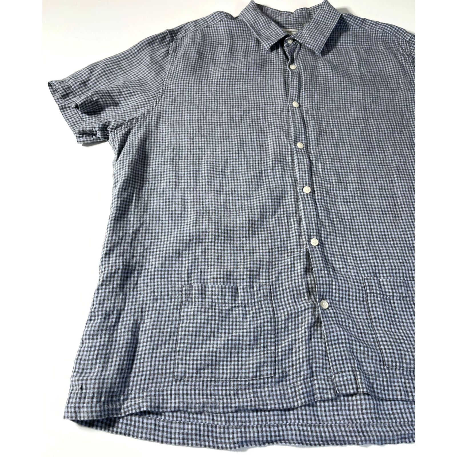 Murano VINTAGE Murano Shirt XL Blue Linen Check Short Sleeve Button-Up Pockets MEN's Regular Casual, Travel, 100% Linen Size US XL / EU 56 / 4 - 5 Thumbnail