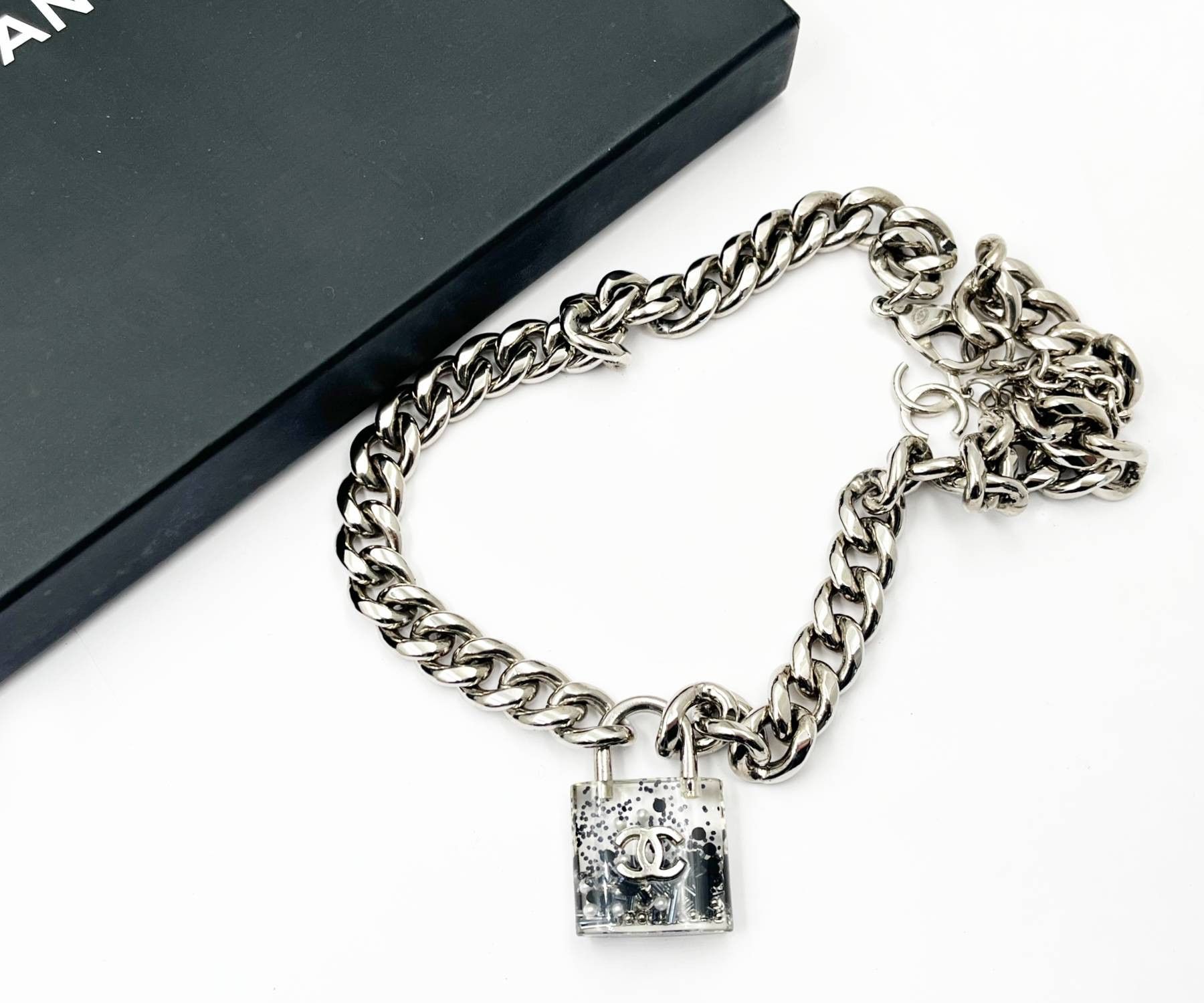 Chanel Chanel Silver CC Black Padlock Chain Necklace Size ONE SIZE - 2 Thumbnail