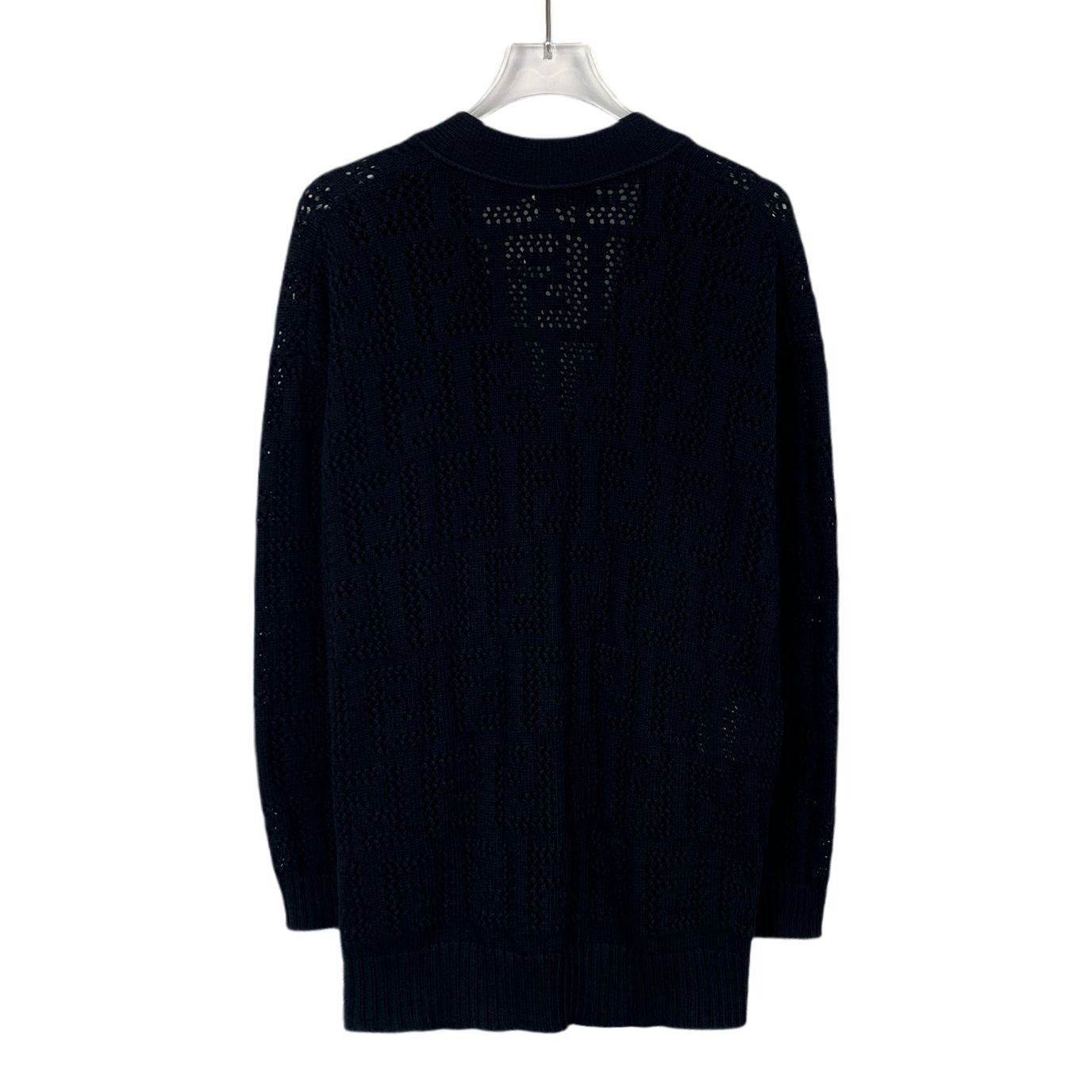 Fendi Fendi Black Logo Monogram V-Neck Cotton Knit Cardigan (Size Size US S / EU 44-46 / 1 - 6 Thumbnail