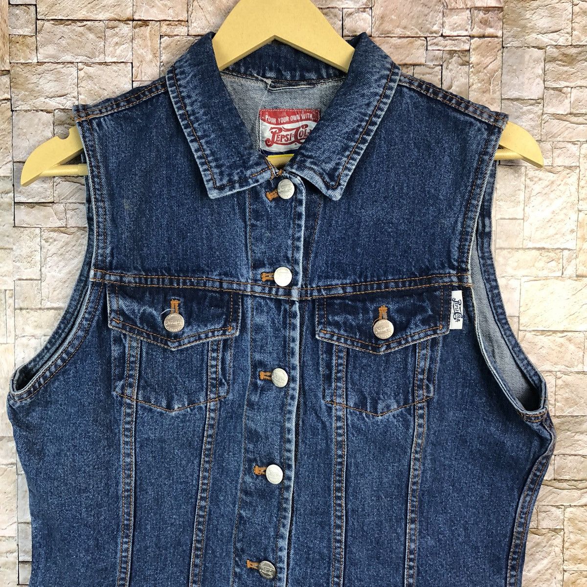 Coca Cola Pepsi Cola Blue Denim Vest #A838 Size US S / EU 44-46 / 1 - 5 Thumbnail