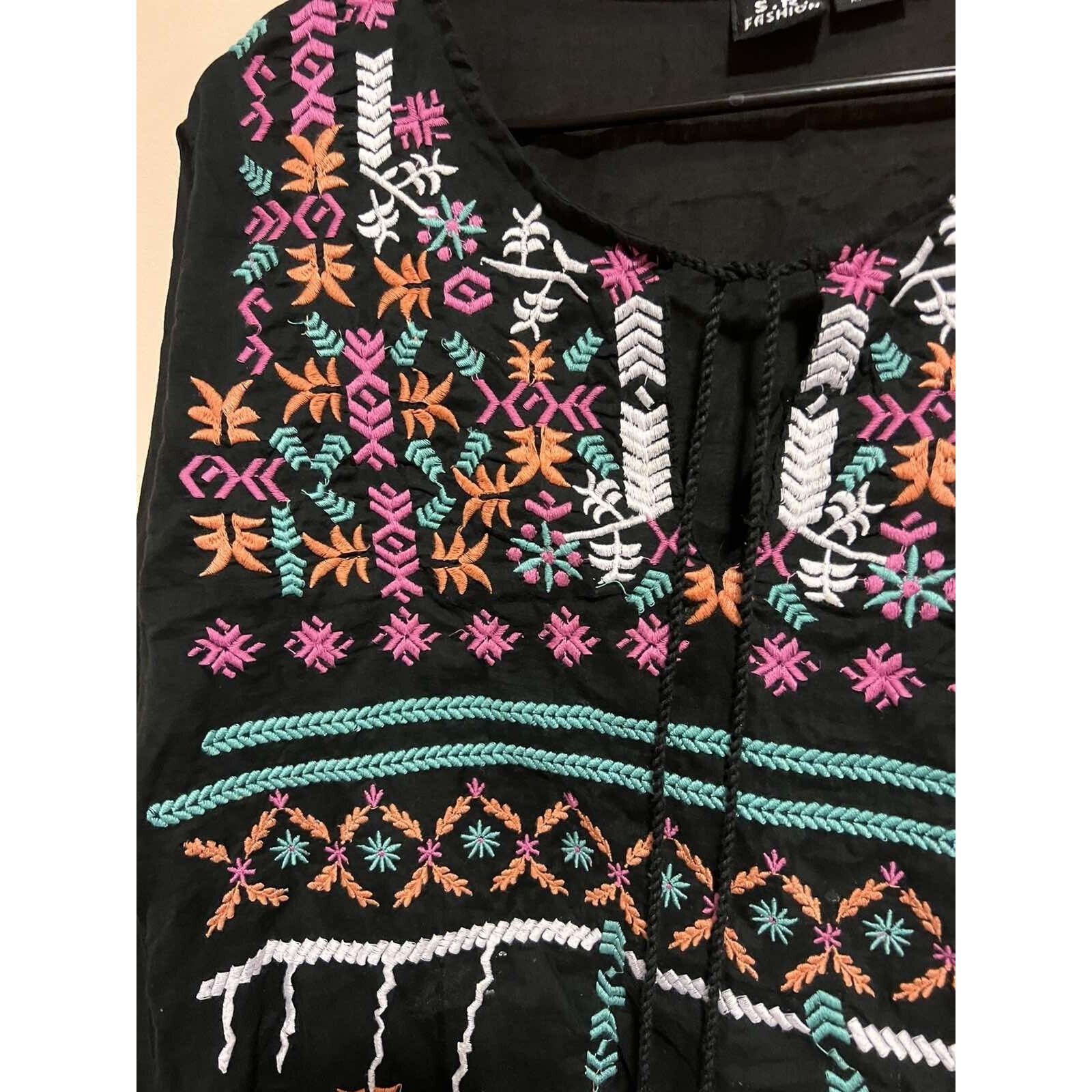 F.R.S F.R FASHION black cotton embroider blouse top size M A000155 Size M / US 6-8 / IT 42-44 - 3 Thumbnail