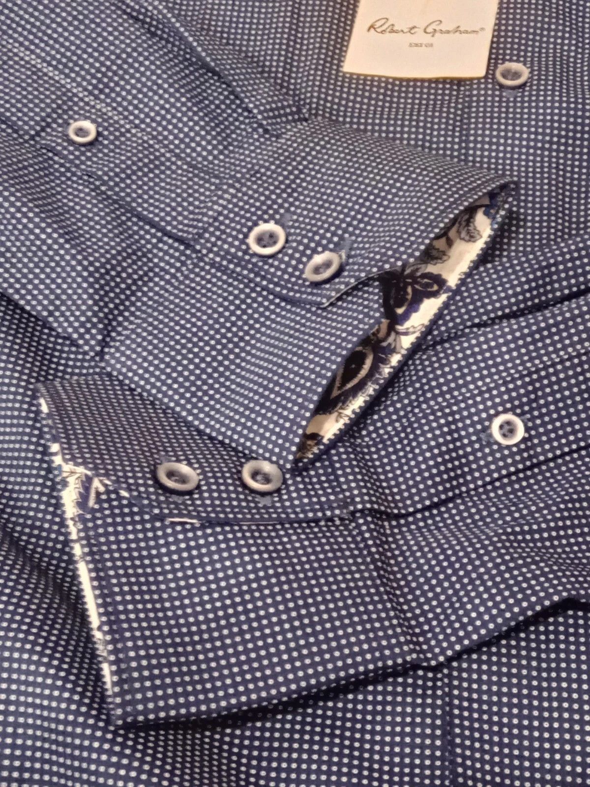 Robert Graham NWT Robert Graham McCall Navy Blue, Polka Dot Shirt Size L Size US L / EU 52-54 / 3 - 6 Thumbnail