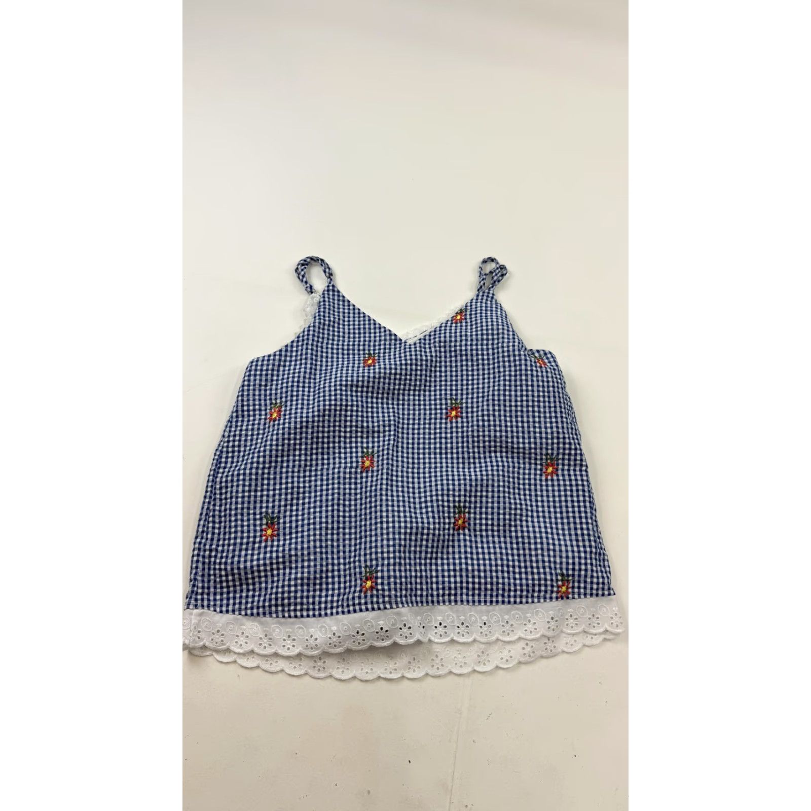 Vintage Alice Blue Tank Top Womens Cami Small Blue Gingham Floral Embroidered Lace Trim Size S / US 4 / IT 40 - 6 Thumbnail