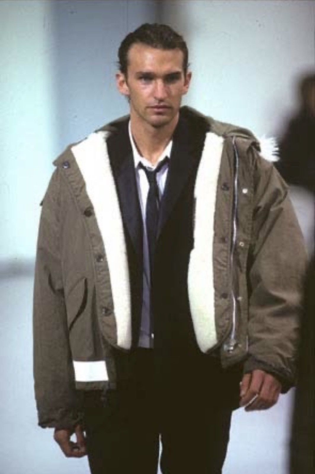 image of Helmut Lang Aw99 Short Military Parka - Size 52 in Grey/Olive, Men's