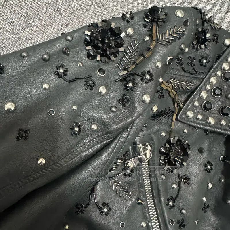 Miu Miu Miu Miu Black Embroidered Leather Jacket . Size M / US 6-8 / IT 42-44 - 4 Thumbnail