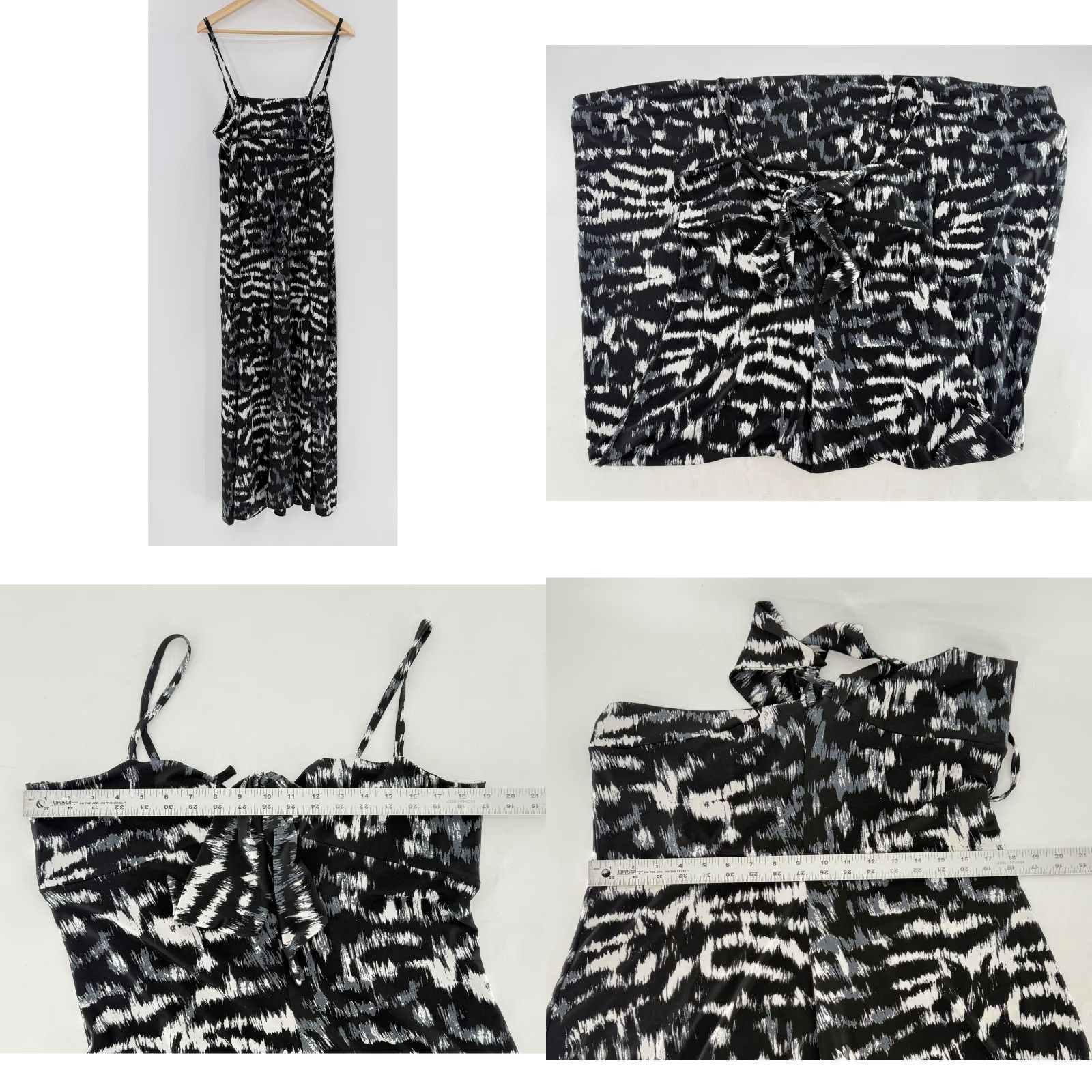Anne Klein Anne Klein Maxi Tie Front Geometric Print Dress XL Black Sleeveless Halter Knit Stretch Boho Casual Summer Vacation Women’s Size XL / US 12-14 / IT 48-50 - 8 Thumbnail