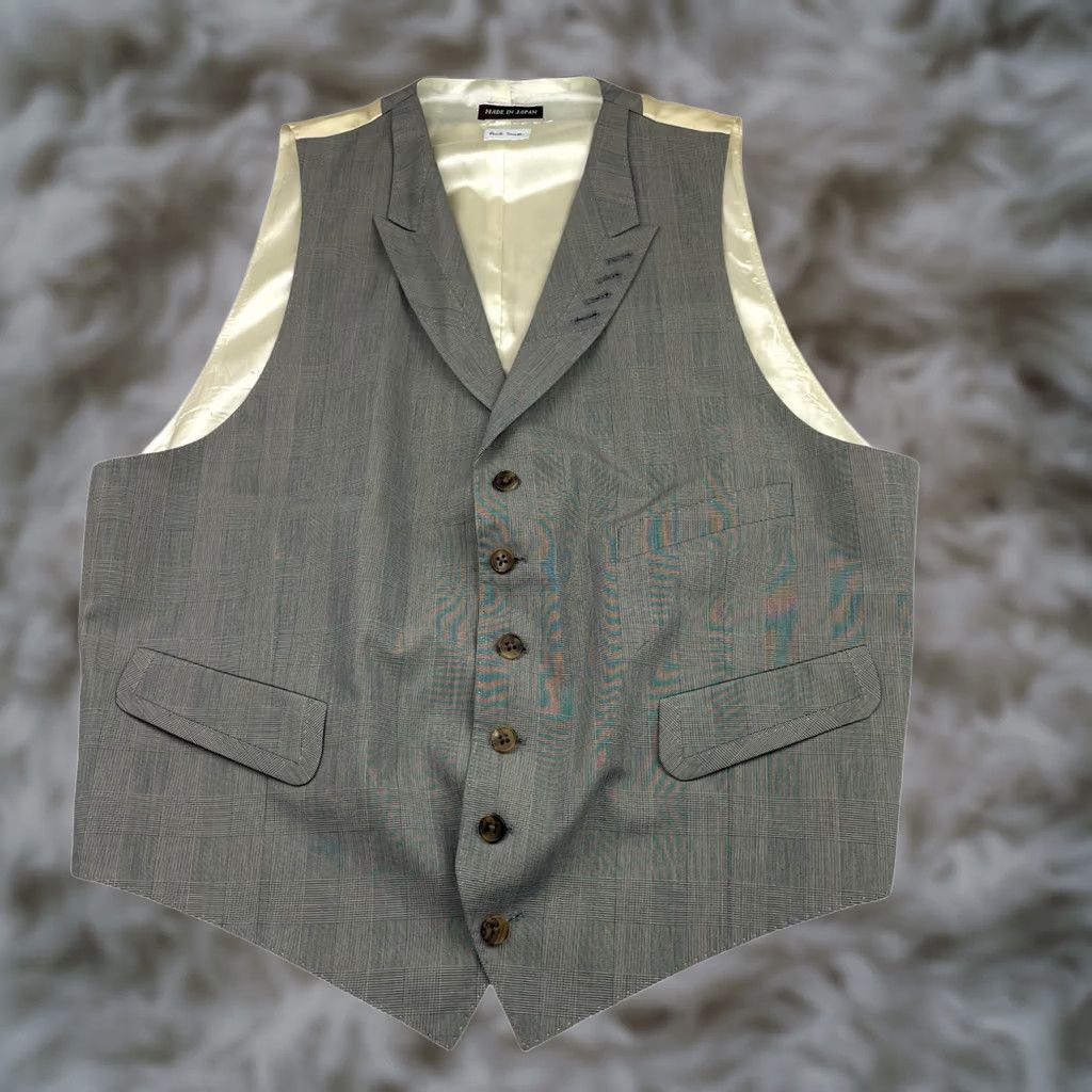 Paul Smith Paul Smith Men's Waistcoat Vest Formal Wool Plaid Gray/Beige 6-Button Notch Lapel Japan Medium Mens Vest Modern Suit Size US M / EU 48-50 / 2 - 1 Thumbnail