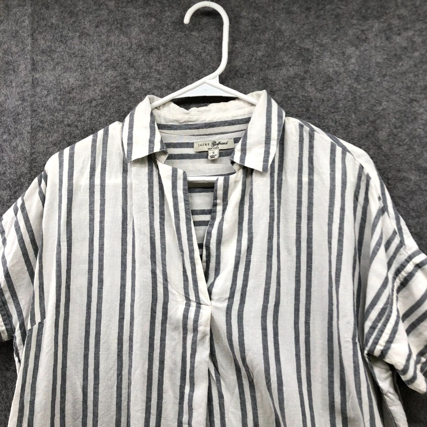 Vintage Jachs Girlfriend Shirt Womens S White Gray Striped Linen Cotton Short Sleeve Size S / US 4 / IT 40 - 3 Thumbnail
