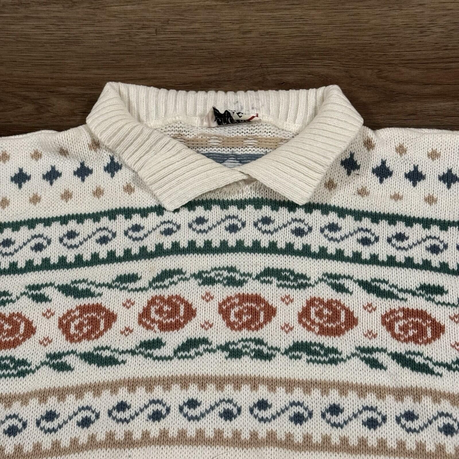 Other Vintage 80s Cricket Lane Knit Polo Sweater Striped Floral Size M / US 6-8 / IT 42-44 - 2 Thumbnail