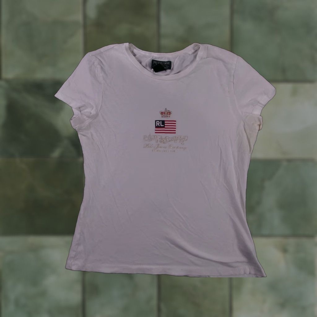 Ralph Lauren Ralph Lauren Polo Jeans Womens L White RL Crest Logo Short Sleeve Crewneck Tee Shirt Size 36" / US 14 / IT 50 - 1 Thumbnail