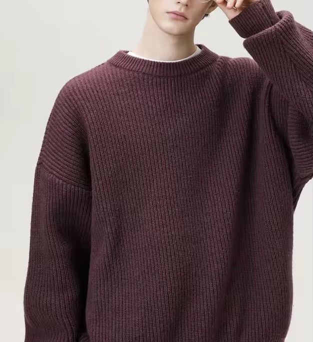 Other Basic Casual Loose Knitted Textured Burgundy Sweater Size US XXL / EU 58 / 5 - 1 Thumbnail