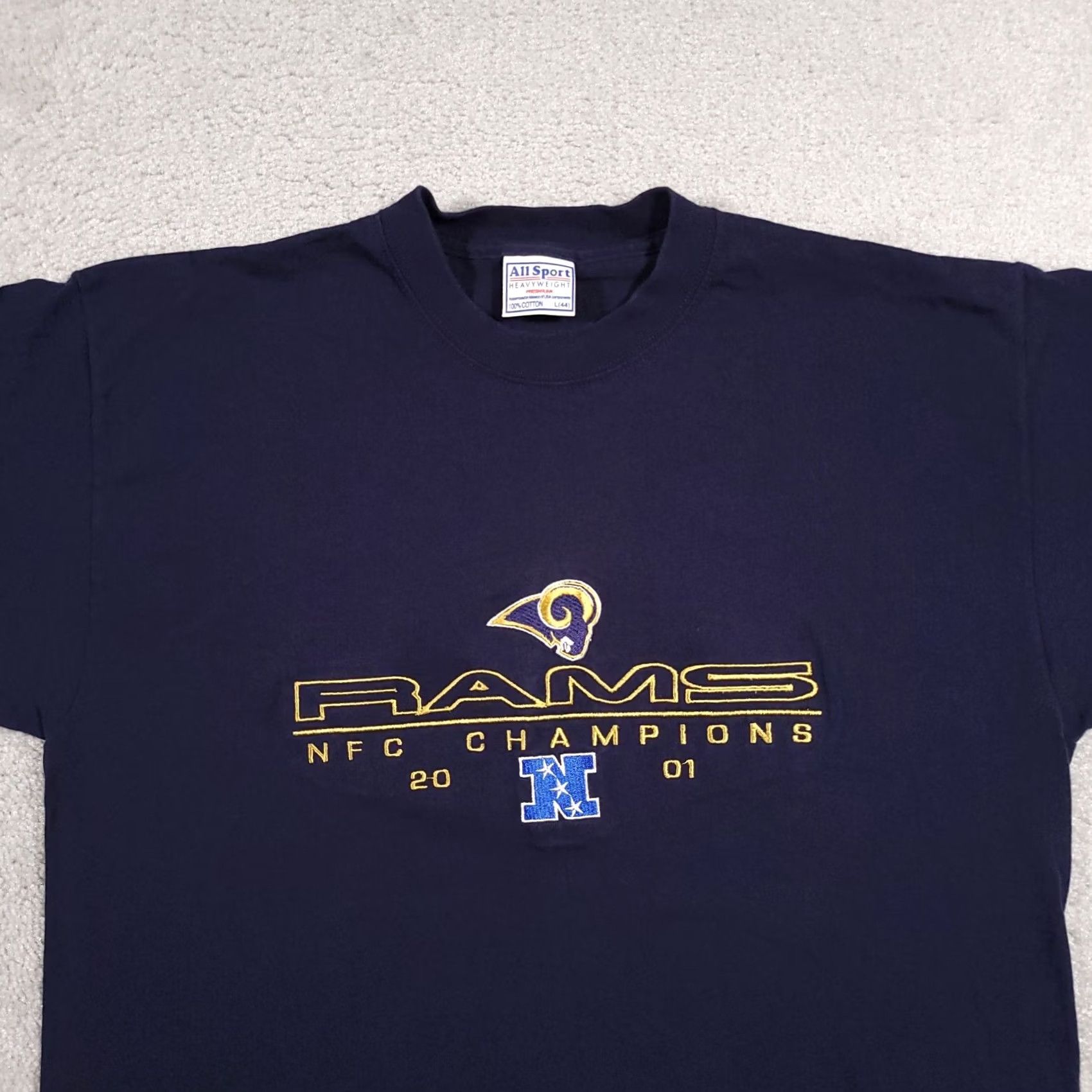 NFL VINTAGE St. Louis Rams 2001 NFL NFC Champions T-Shirt Mens Large Navy All Sport Size US L / EU 52-54 / 3 - 3 Thumbnail