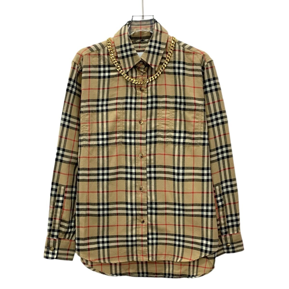 Burberry Burberry Brown Chain Detailed Check Long Sleeve Shirt K26WX Size S / US 4 / IT 40 - 1 Thumbnail