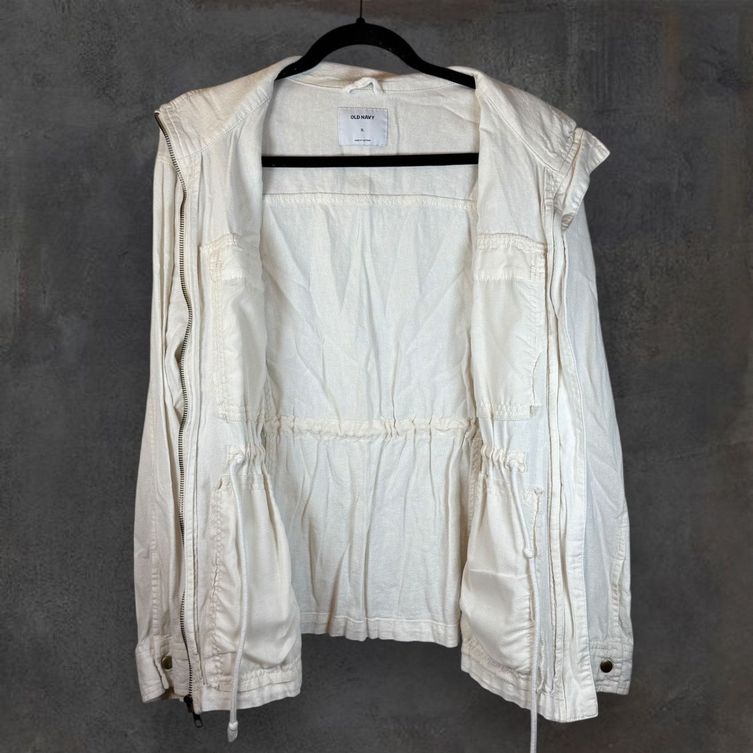 Old Navy Old Navy Cargo Jacket Women's XL Ivory 55% Linen Drawstring Size XL / US 12-14 / IT 48-50 - 5 Thumbnail