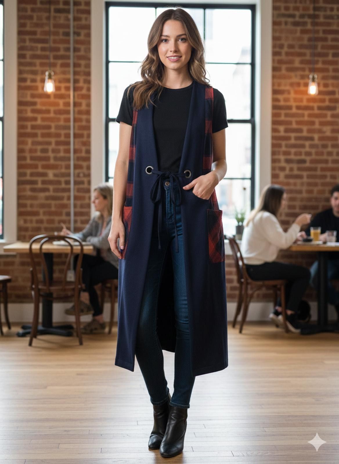 BCBGeneration BCBGeneration Long Sleeveless Vest with Plaid Accents S Size S / US 4 / IT 40 - 1 Thumbnail