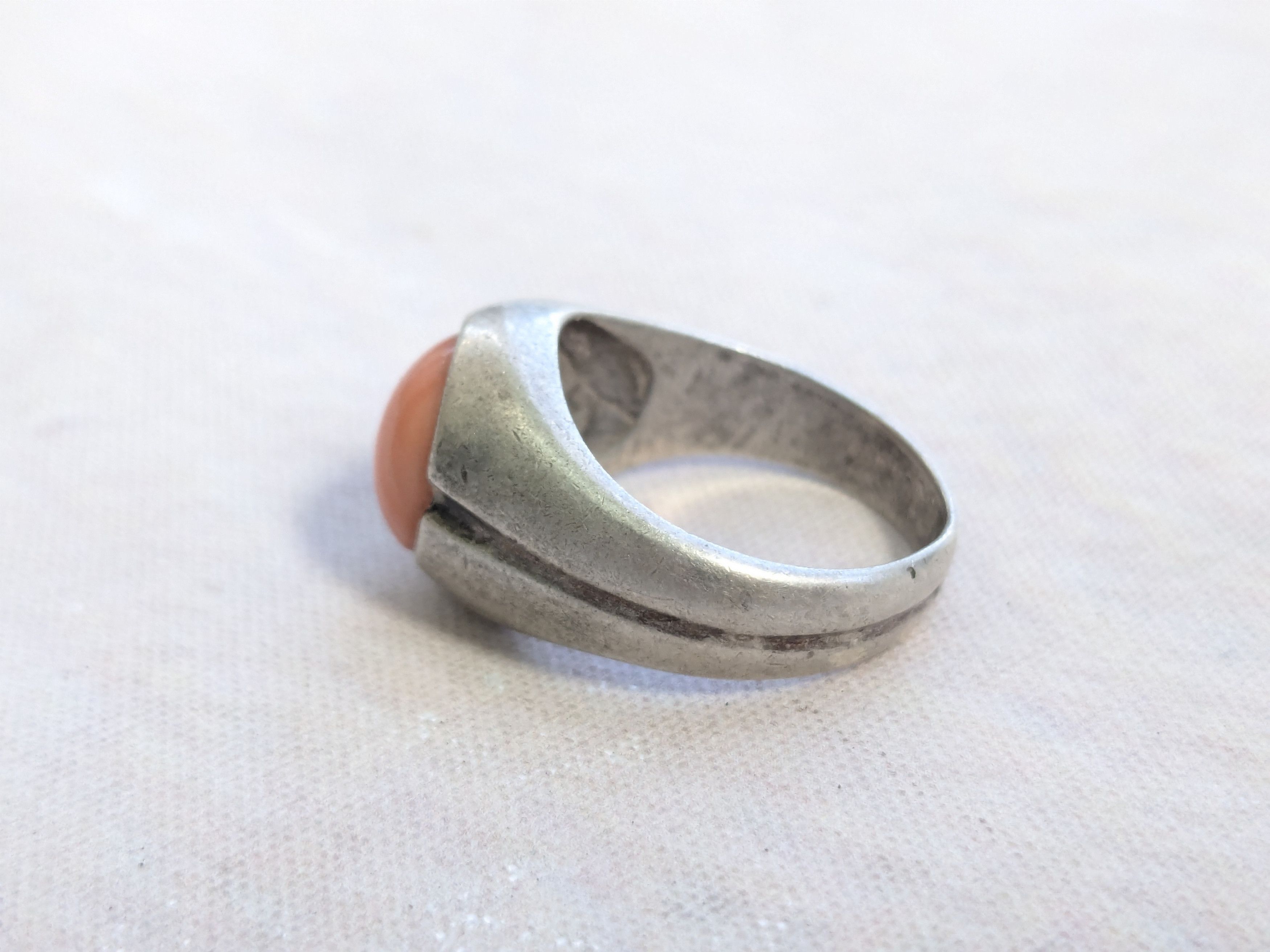 Jewelry Vintage Sterling Silver Ring Pink Coral 8.5 Oval Cabochon Size ONE SIZE - 4 Thumbnail