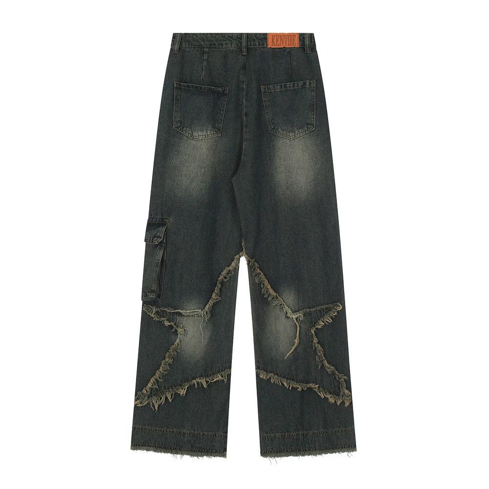 Jean Men's high street hip-hop star stitching wide-leg jeans Size US 32 / EU 48 - 2 Thumbnail
