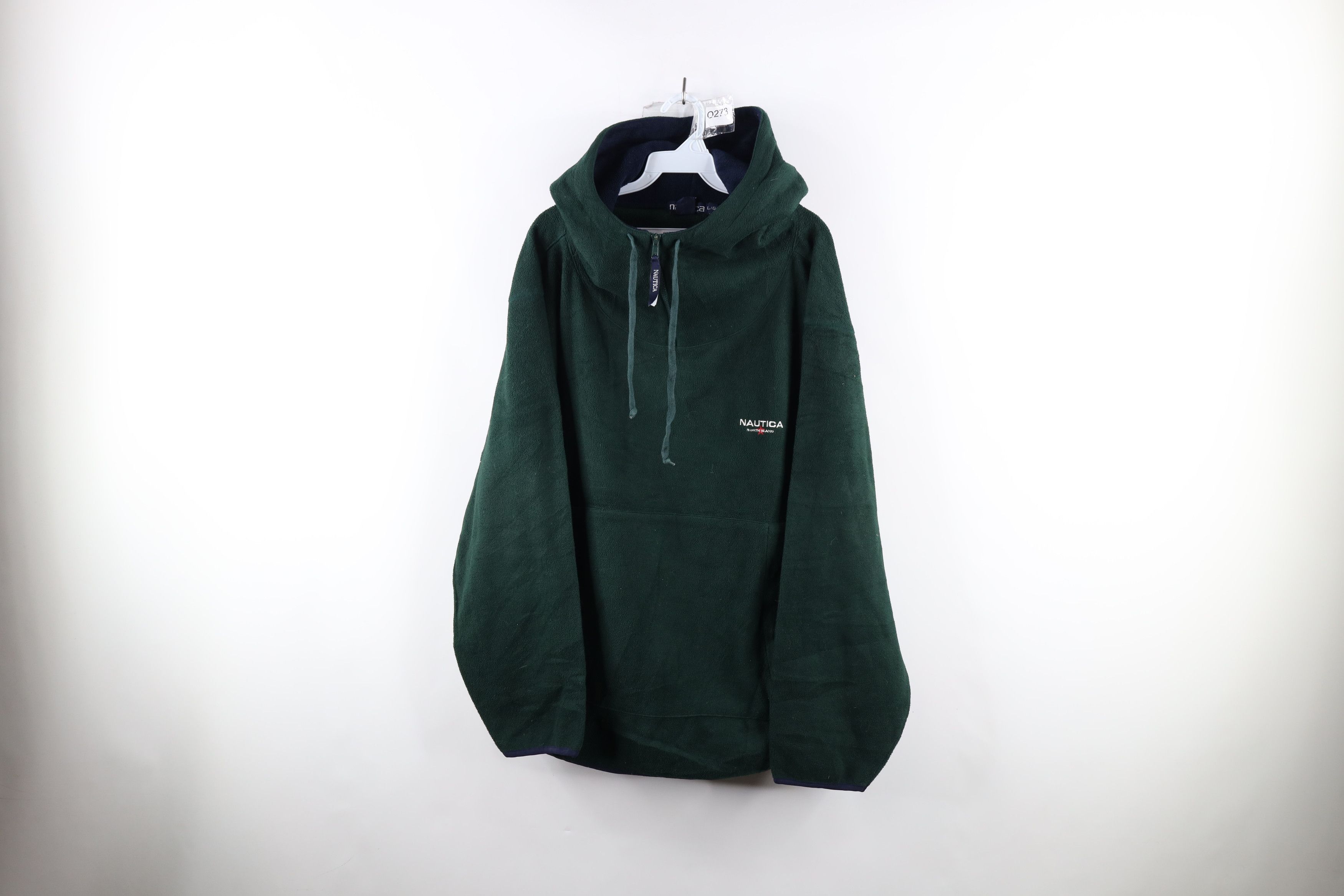 image of 90's Nautica Out North Island Fleece Half Zip Hoodie in Green, Men's (Size Large)