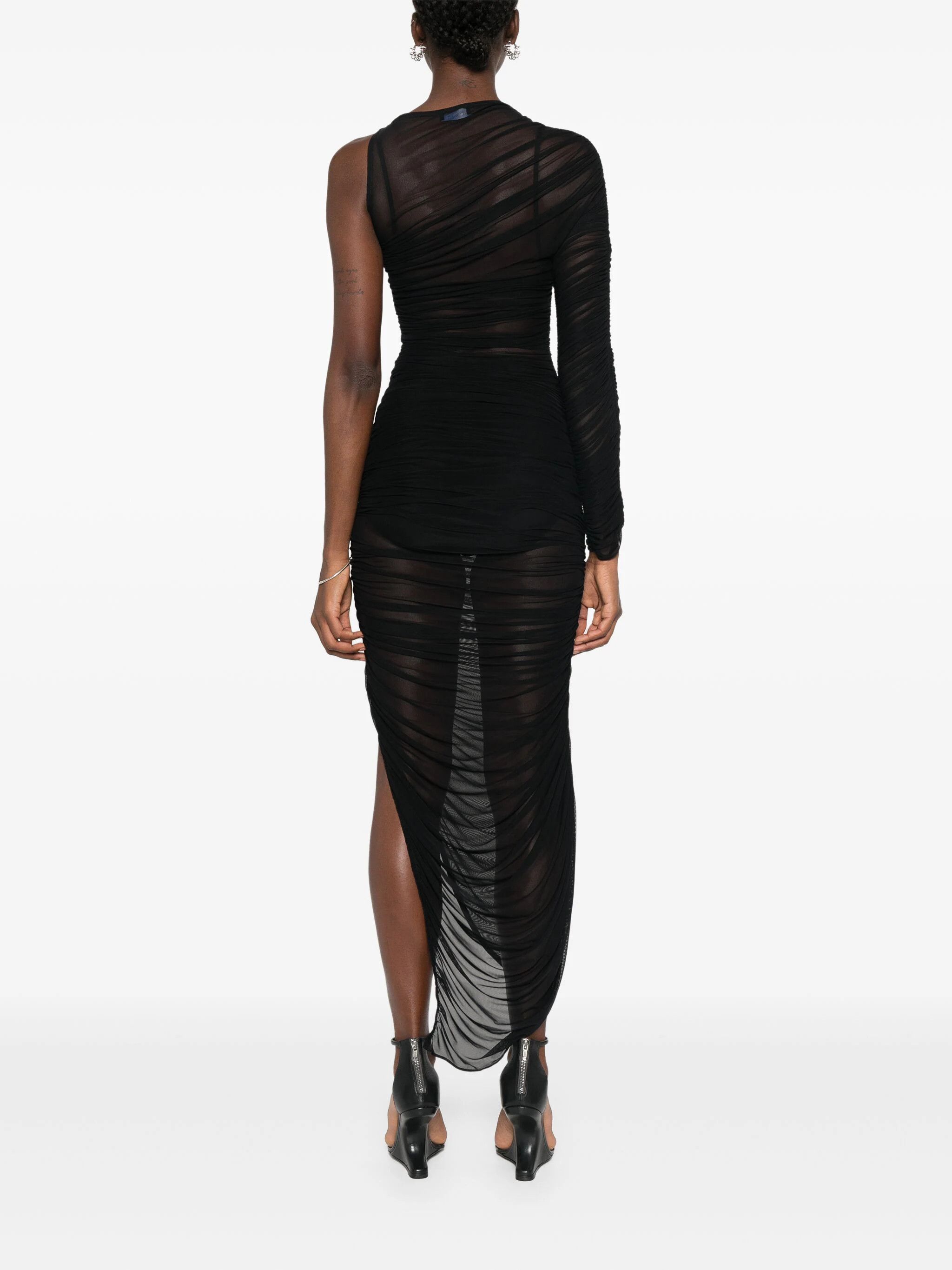 Mugler o1s22i1n1024 Asymmetric Mesh Dress in Black Size S / US 4 / IT 40 - 4 Thumbnail