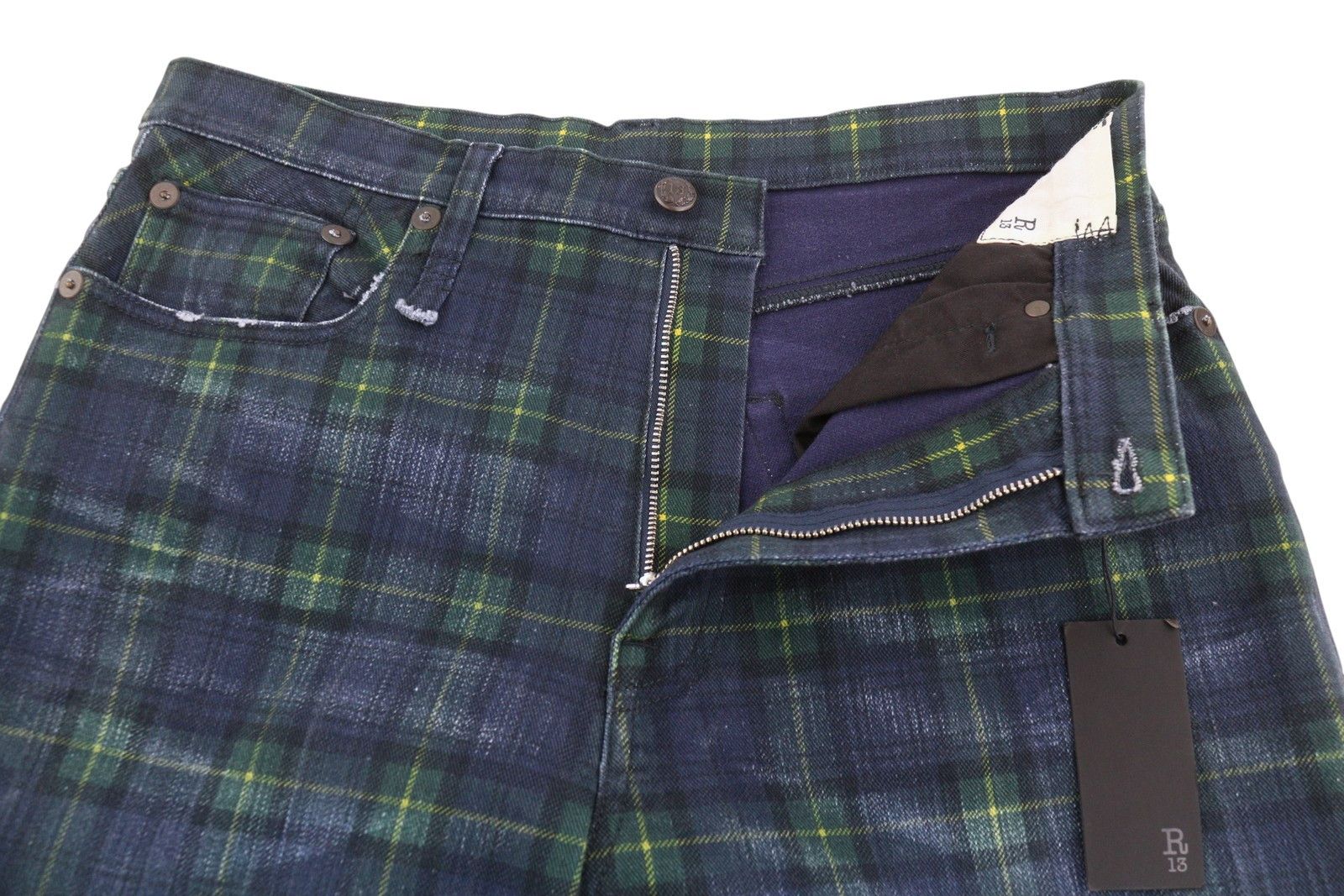 R13 LISA BAGGY 27 Tartan Wide Faded Jeans 88530 Size 27" / US 4 / IT 40 - 5 Thumbnail