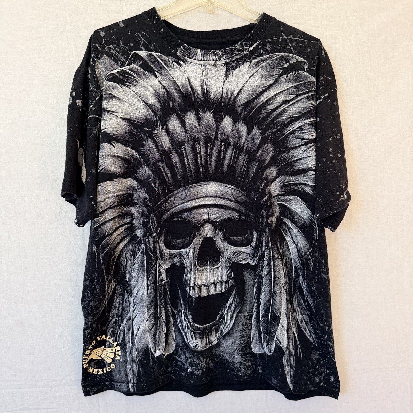 Other Puerto Vallarta Mexico AOP Skull Feather Headdress Tee Goth Size US L / EU 52-54 / 3 - 5 Thumbnail