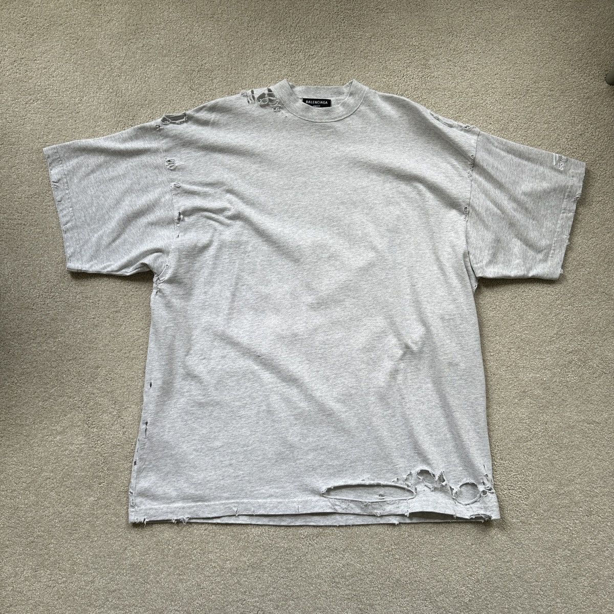 image of Balenciaga 3B Destroyed Layered Oversized Tshirt in Grey, Men's (Size Small)