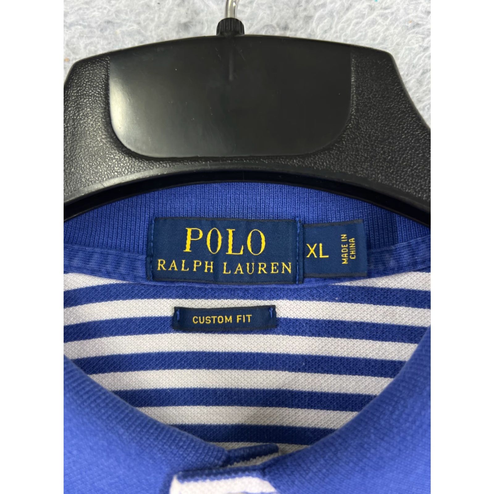 Ralph Lauren VINTAGE Ralph Lauren Polo Shirt Adult XL White Blue Stripe Pony Golf Cotton Slim Fit Mens Size US XL / EU 56 / 4 - 7 Thumbnail