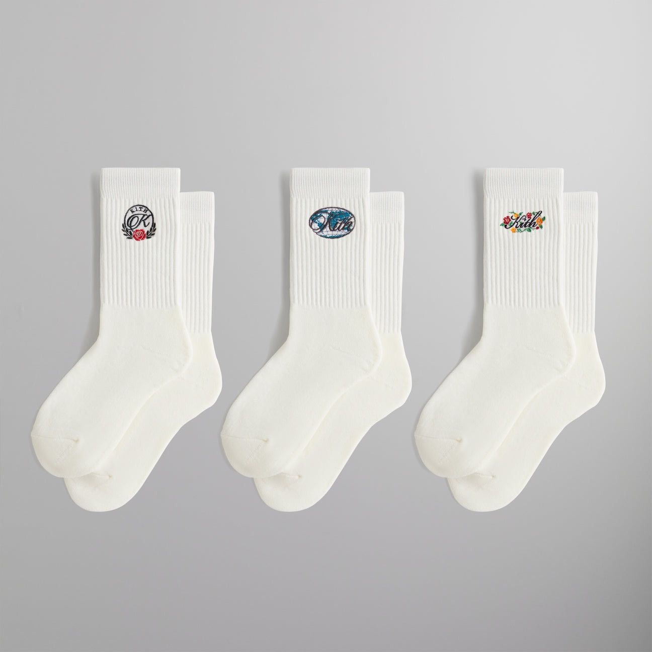 Kith Kith 3-Pack Kith Mid Crew Socks in Silk Embroidered Logo Size ONE SIZE - 1 Thumbnail