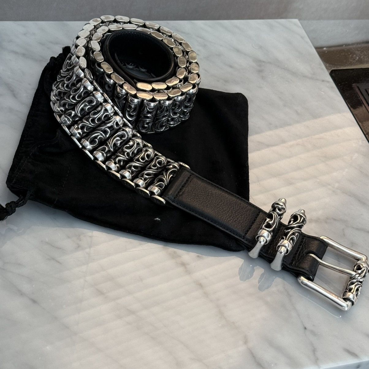 Pre-owned Chrome Hearts Full Celtic Roller Belt In Silver