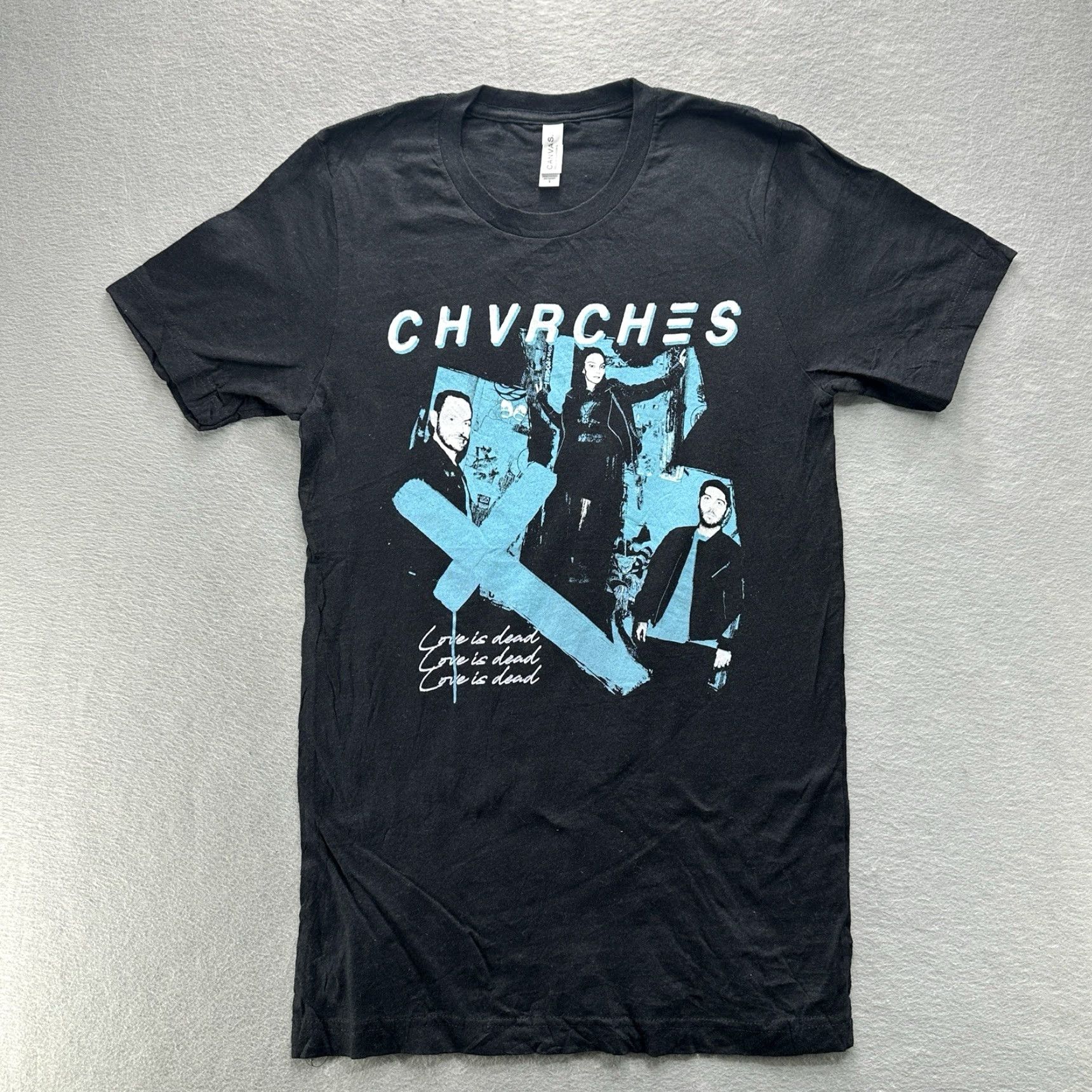 Vintage Chvrches Loves Is Dead Tour 2018 Concert T-Shirt Mens Small Graphic Print Black Love Music Synth Pop Tee Shirt Size US S / EU 44-46 / 1 - 2 Thumbnail