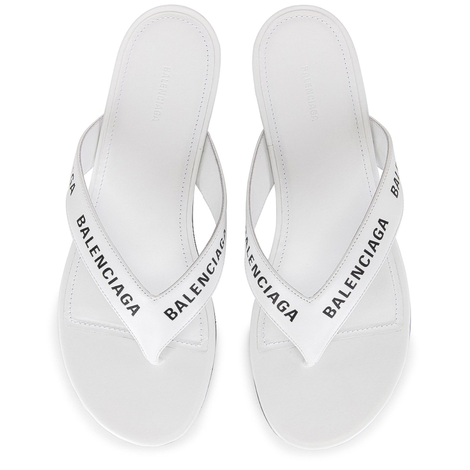 Balenciaga Balenciaga White Black Leather Logo Thong Slide Slip Sandal Size US 7.5 / IT 37.5 - 5 Thumbnail