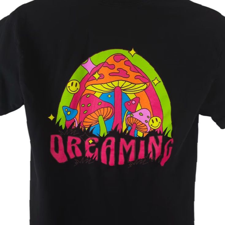 Rainbow Psychedelic Mushrooms T Shirt Mens Size Medium Black Rainbow Dreaming Fungi Size US M / EU 48-50 / 2 - 2 Thumbnail