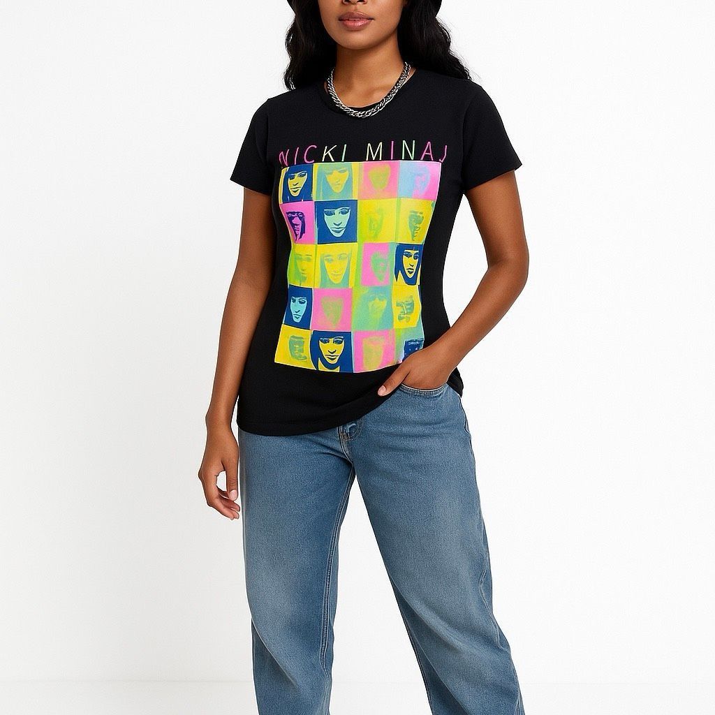 Other Nicki Minaj Pop Art Graphic T-Shirt | Black Multicolor Tee | Size M / US 6-8 / IT 42-44 - 2 Thumbnail